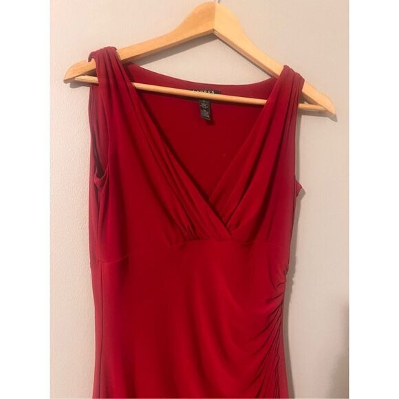 Lauren Ralph Lauren Size 4 Sleeveless Gathered Cocktail Dress Cherry Red Evening - Picture 7 of 12